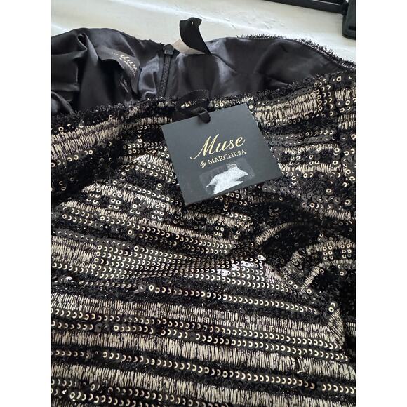 Muse by Marchesa Sequin Metallic Skirt Black Gold A-Line Cocktail NWT Size 10 - Picture 7 of 7